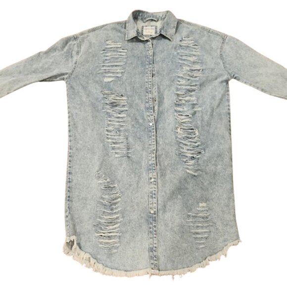 [Highway Jeans] Distressed Ripped Long Denim Dress - Size L - Picture 2 of 14